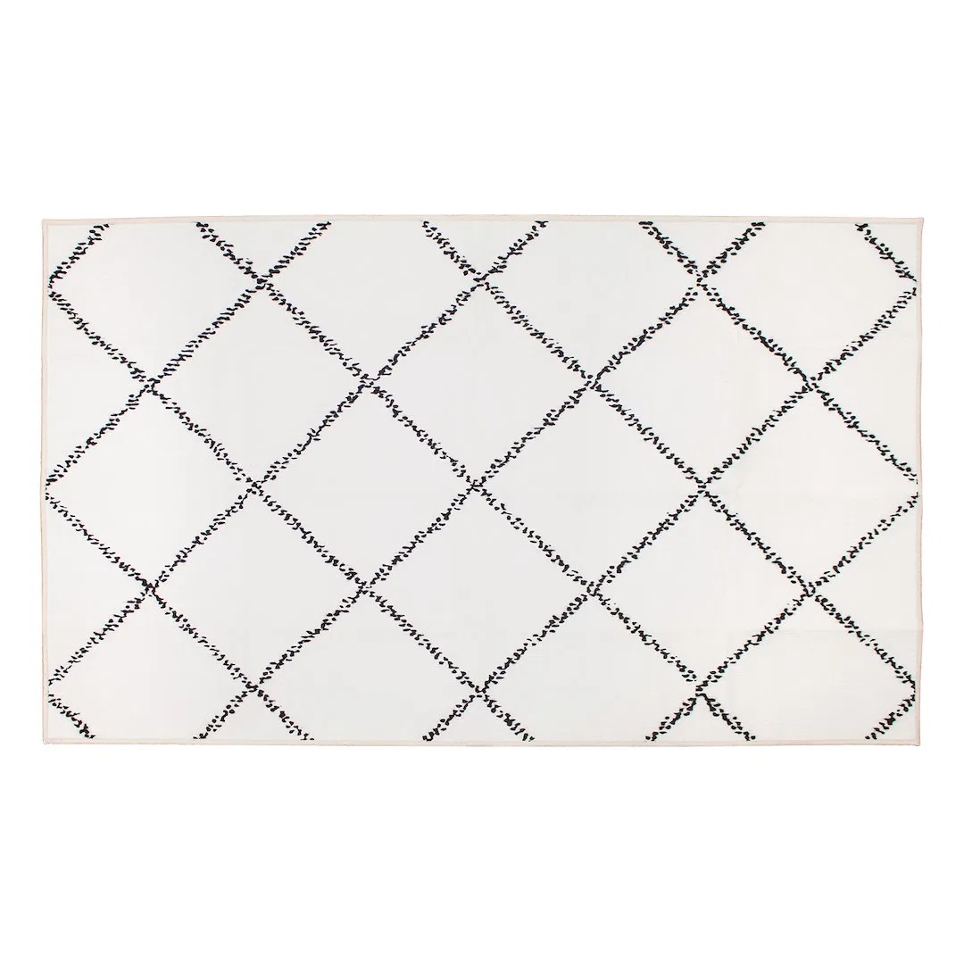 340948WEB – CRYSTAL ART Carpet, 3 Foot x 5 Foot Diamond Ivory Polyester Polypropylene Backing Stain Resistant Machine...